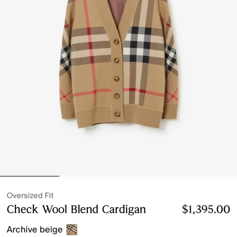 Burberry Tan and Red Check Cardigan Sweater